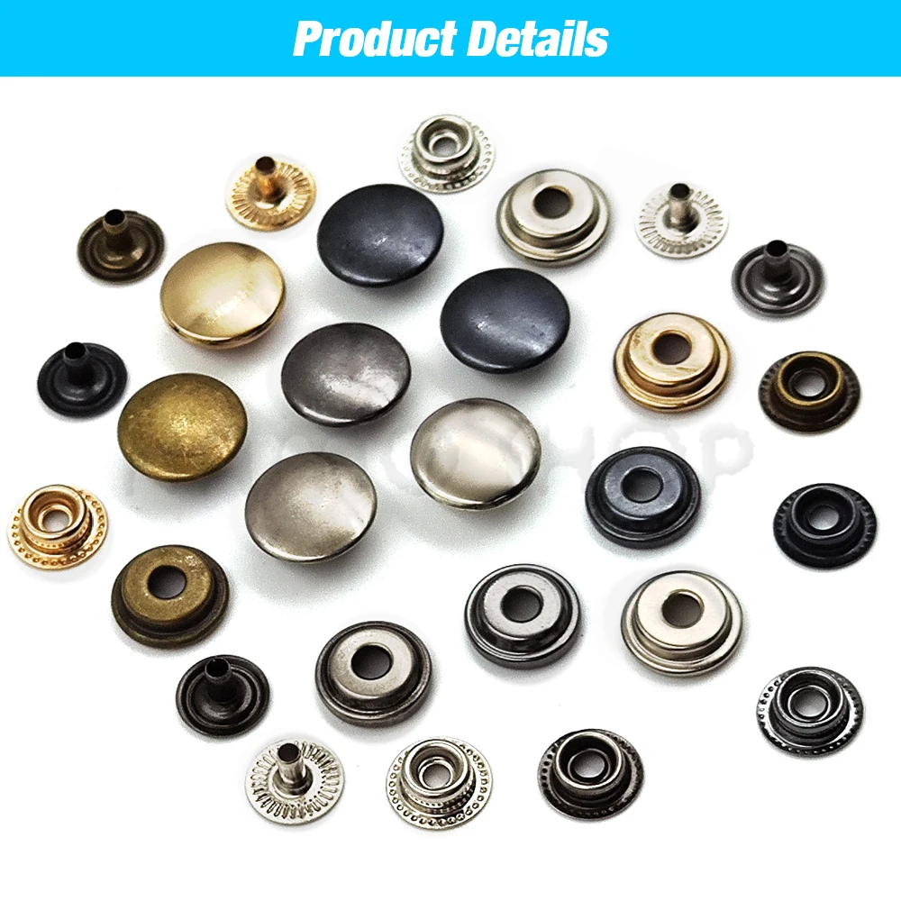 25Sets Snap Fasteners Metal Press Button Studs Sewing Leather