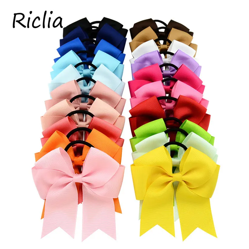 Riclia 20pcs/lot Elastic Hair Bands Solid Fashion Child Accessories Bow Kids Hairbands Rubber Girls Headhair For Decoration | Детская