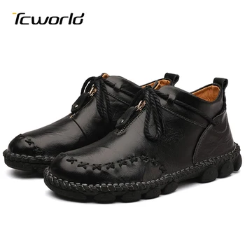 

Boots Men Winter Cow Leather Shoes Casual Male Waterproof Ankle Boots Comfortable Botas Hombre Basic Black Booties