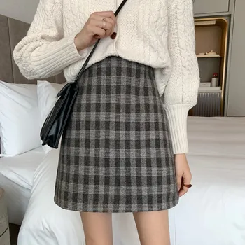 

Spring Autumn Vintage Plaid Skirt Women High Waist Thin Bag Hip Office Casual Skirts