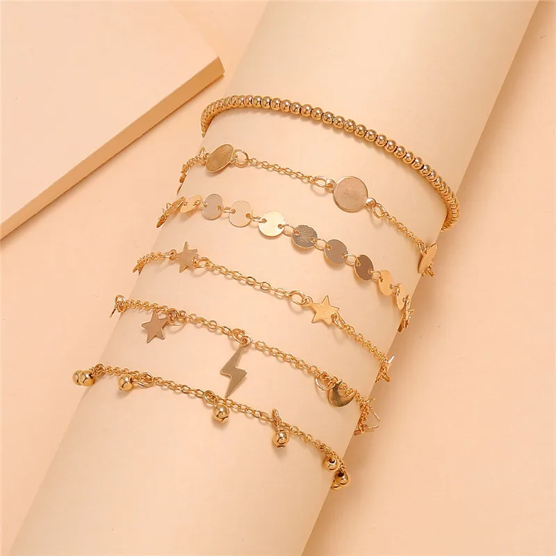 Bohemia Multilayer Beads Anklet Set Fashion Sequins Star Ankle Bracelets