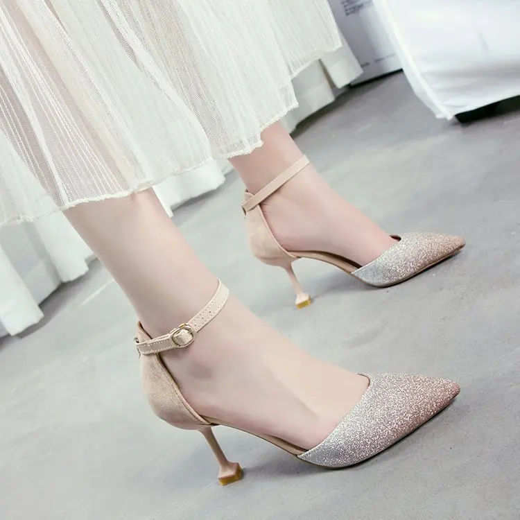 

Korean-style Party Shoes 2019 Spring And Autumn New Style Pointed-Toe Sequin Gradient Color Thin Heeled High Heel Shoes Hallow S
