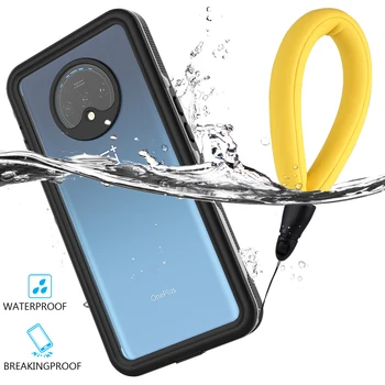 

For OnePlus 7T Waterproof Case 360 Degree Waterproof Dustproof Case Cover Dots Pattern Protective Shell with Buoyancy Lanyard