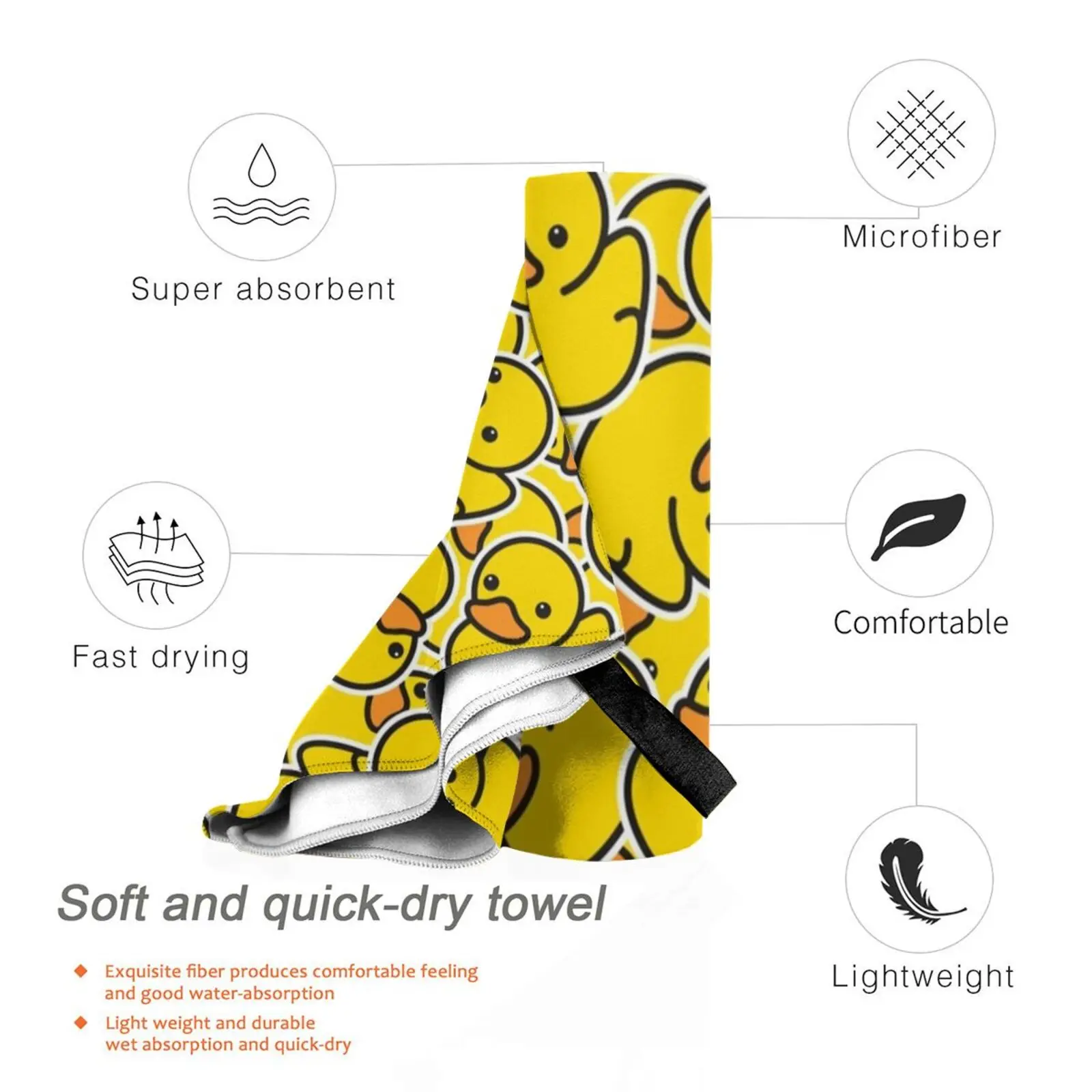 Yellow Classic Rubber Duck Quick Dry Towel Gym Sports Bath Portable Cute Rubber Ducky Yellow Bath Funny Cartoon Kids Toy
