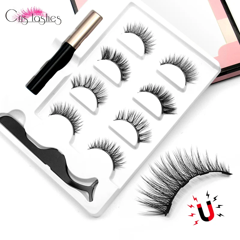 

Crislashes 4 Pairs Magnetic Eyelashes Set With 4 Magnetic Lashes Magnet Liquid Eyeliner Tweezers Natural Handmade False Eyelash