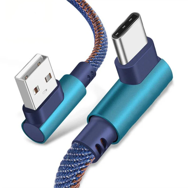 Usb type C 90 градусов быстрая зарядка USB C кабель type-C кабель для передачи данных зарядное устройство для samsung S8 S9 Xiaomi Mi8 Mi9 SE Redmi Note 7 кабели - Цвет: Синий