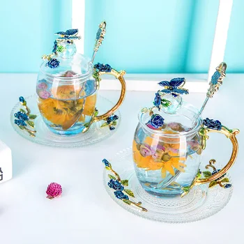 

Enamel Glass Cup with Lid Outdoor Outing Home Couple Cup High Temperature and Durable Exquisite Office Tea Cup