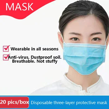 

Three-layer Disposable Dustproof Face Mouth Masks Anti PM2.5 Anti Influenza Flu virus Breathing Safety Masks Face CareElastic