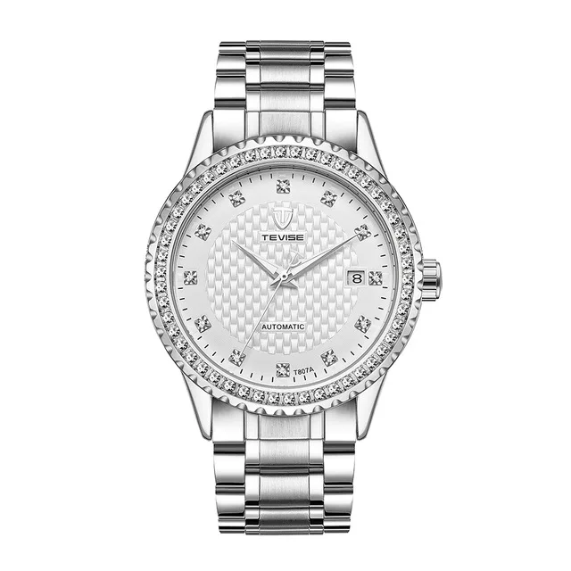 Silver White Tevise часы Мужские механические часы Роскошный Золотой бренд часы из нержавеющей стали автоматические часы для мужчин подарок Relogio Masculino - Цвет: Silver White