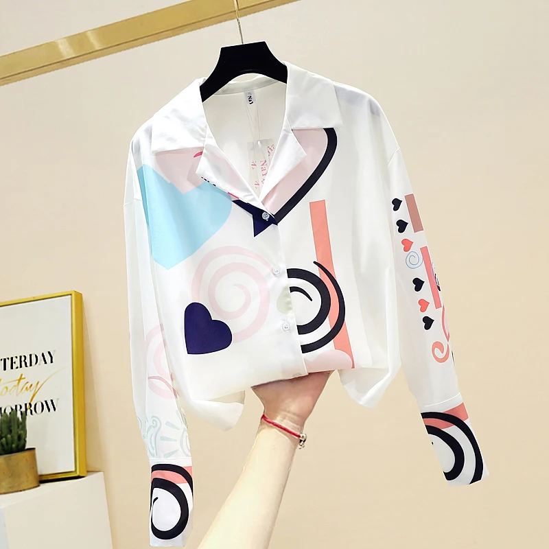 

2020 Autumn Women's Blouse Long Sleeve Shirt Blusas Mujer De Moda 2020 Heart Printing Shirts Women's Long-Sleeved Shirt Tops