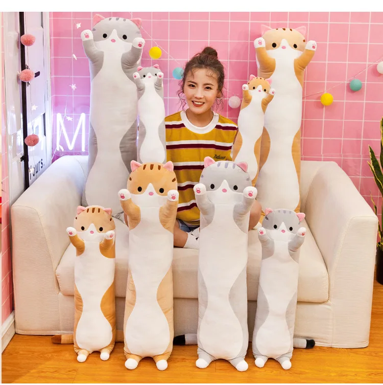130cm Cute Soft Long Cat Pillow Plush Toys Stuffed Pause Office Nap Pillow Bed Sleep Pillow Home Decor Gift Doll for Kids Girl 24