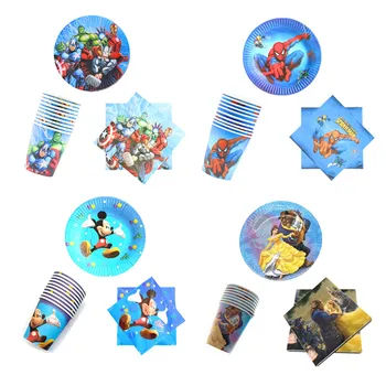 

60pcs/set Cartoon Avengers Mickey Paper Plates Cups Napkins Party Disposable Tableware Set Birthday Party Decorations Supplies