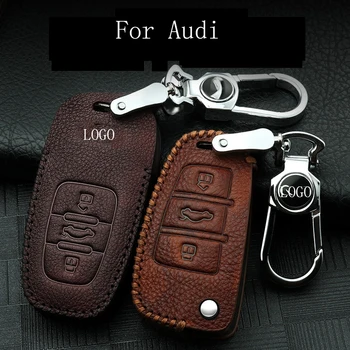 

For Audi Car Key Cover, for A6l Q3 Q5 Q7 A1 A3 A7 A8 New A4l Car Leather Cover Alloy Buckle Car Key Decoration Accessories