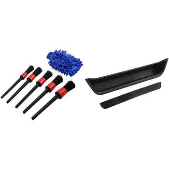 

6Pcs Car Detailing Detail Brush Kit Car Wash Mitt Boar Hair Brushes & 1 Set Car Dashboard Storage Organizer Box Tray
