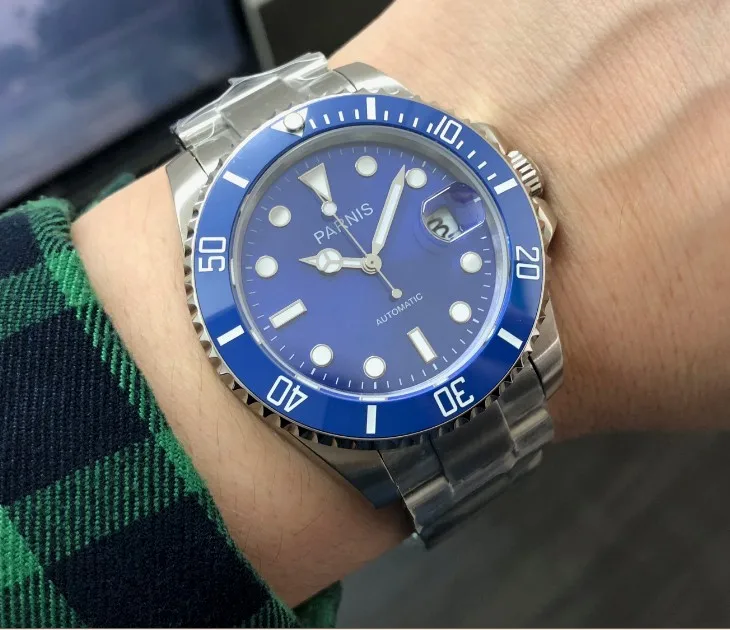  40MM PARNIS 21 jewels Automatic Self-Wind movement Ceramic bezel Sapphire Crystal luminous men's wa
