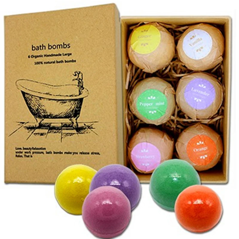 

6pcs Bath Salt Ball Body Skin Whitening Ease Relax Stress Relief Natural Bubble Shower Bombs Ball Body Cleaner Essential Oil Spa