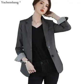 

2019 new High-quality Single-Breasted Blazer Women Gray Black Green Blue Apricot Jackets Outerwear Autumn Winter Coat