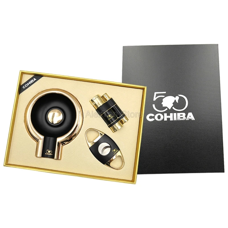 COHIBA элегантный сигарный костюм с пепельницей и сигары резак ножницы и прикуриватель для дома путешествия подарочный набор сигар