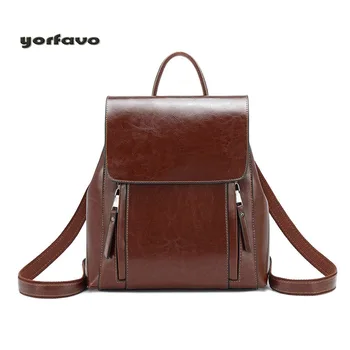 

Fast delivery new fashion oil wax genuine leather backpack ladies bags student girls bag