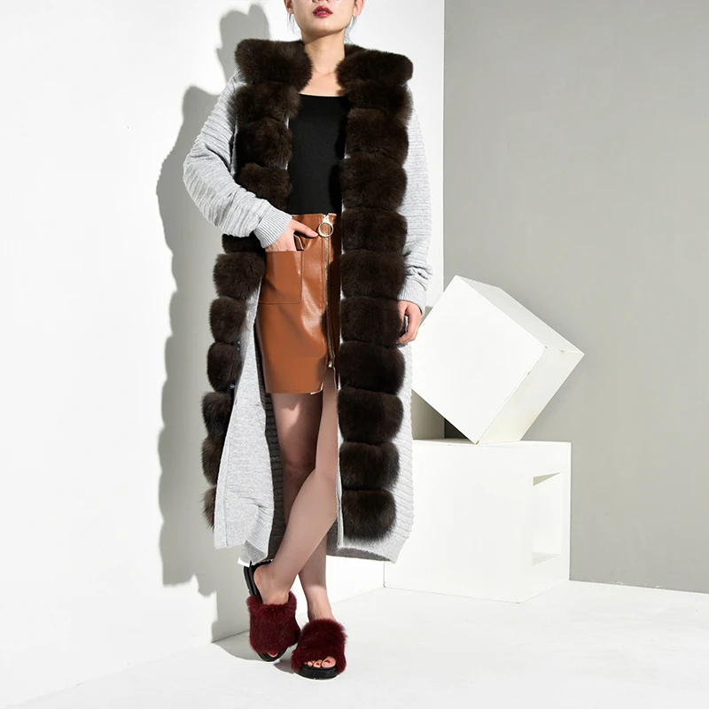 FURSARCAR 5 цветов модные, женские, шерстяные свитер из натурального меха пальто с меховым воротником, с шерстью для вязаное пальто с