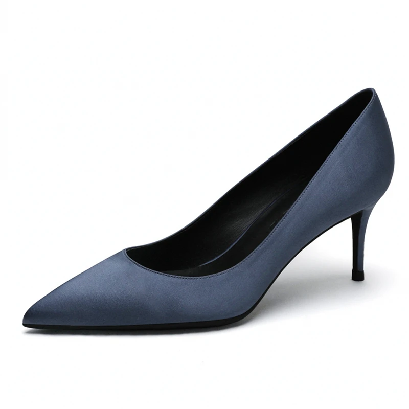 

2020 Elegant Lady Pumps High Quality Silk Pointed Toe 6CM Thin Heels Classic Party Office Dress Women Shoes Pumps D0019