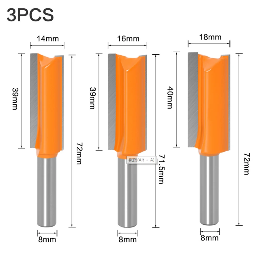 3Pcs Fresas para Madera 8mm, Juego de Fresas para Madera, Vástago Recto  Fresa Bit, Herramienta de Fresa para Ranurar, Brocas Rectas de Flauta Doble