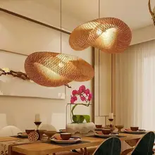 Бамбуковый Плетеный подвесной светильник с волнистым абажуром, винтажный Японский подвесной светильник для дома, ресторана, обеденного стола, комнаты, светильник ing