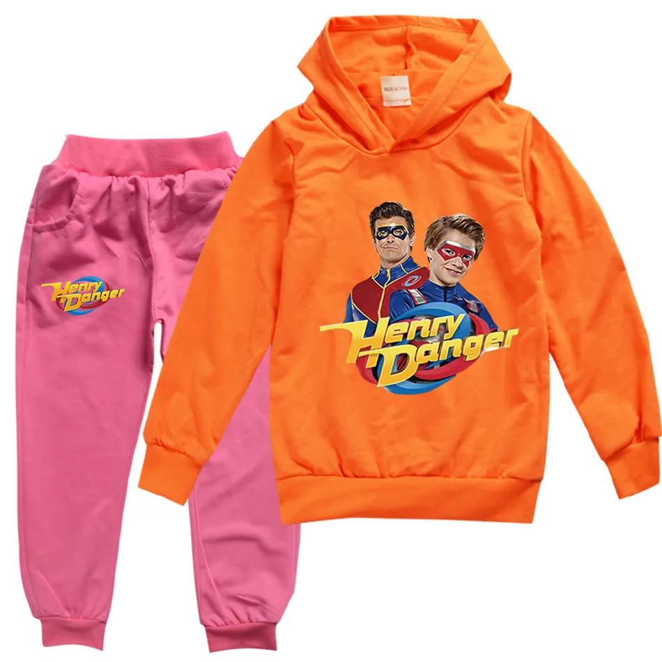 Spring Autumn Children Henry Danger Thin T-Shirt Black Pant 2pcs Tracksuits 2-13Y Boys Girls Casual Birthday Party Clothes Sets pajamas for girls Clothing Sets