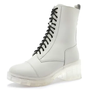 

Genuine Leather Wedge Boots Women Shoes 2020 Autumn Transparent Platform Boots Ladies Heels Women's Shoes Woman Booties Fashion