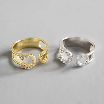 

Paper Clip Zircon Ring Real 925 Sterling Silver Wedding Gold Ring Adjustable Geometric Ring Korean Women Fashion 925 Jewelry