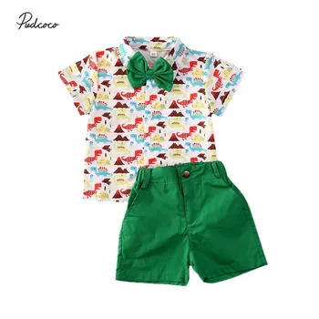 

2020 Toddler Baby Boy Clothes Gentleman Dinasour Short Sleeve Button-Down Top Shirt Short Pants Summer Outfits 2pcs Children Set