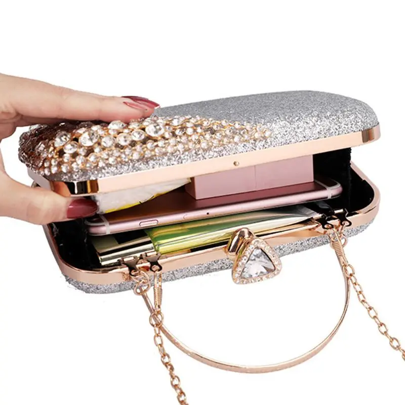 THINKTHENDO Women Glitter Evening Clutch Bag Ladies Wedding Party Handbag Prom Chain Purse