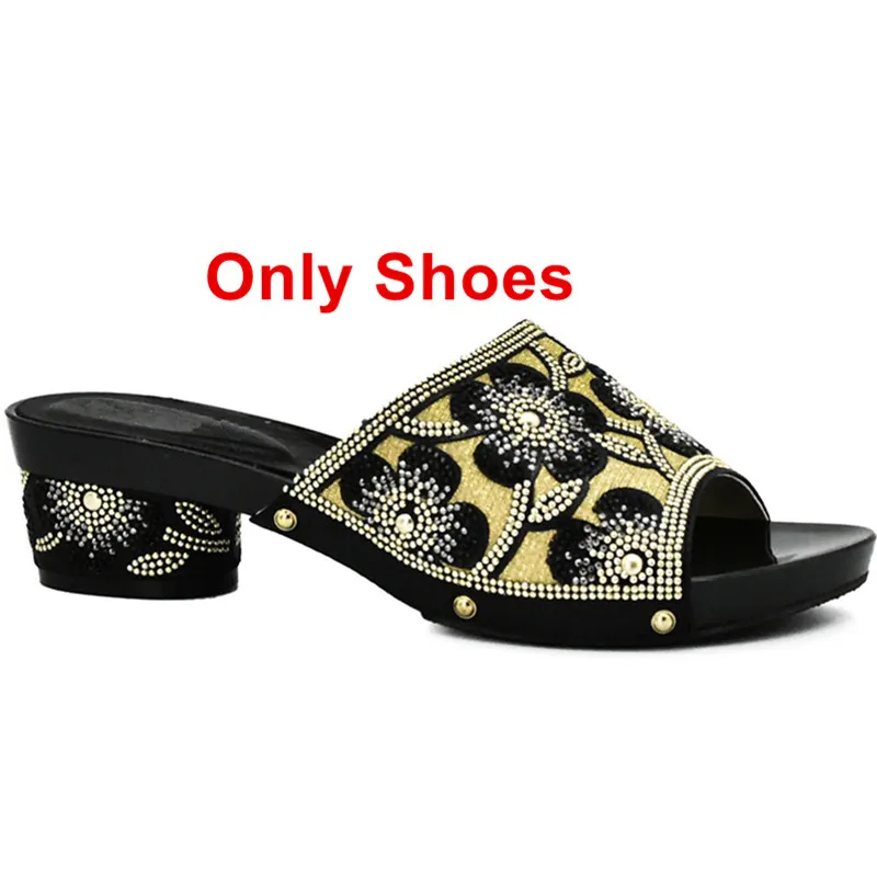 Black shoes only Итальянская обувь красного цвета с сумочкой в комплекте; комплект из туфель и сумочки в нигерийском стиле; стразы; свадебные туфли в африканском стиле - Цвет: Black shoes only