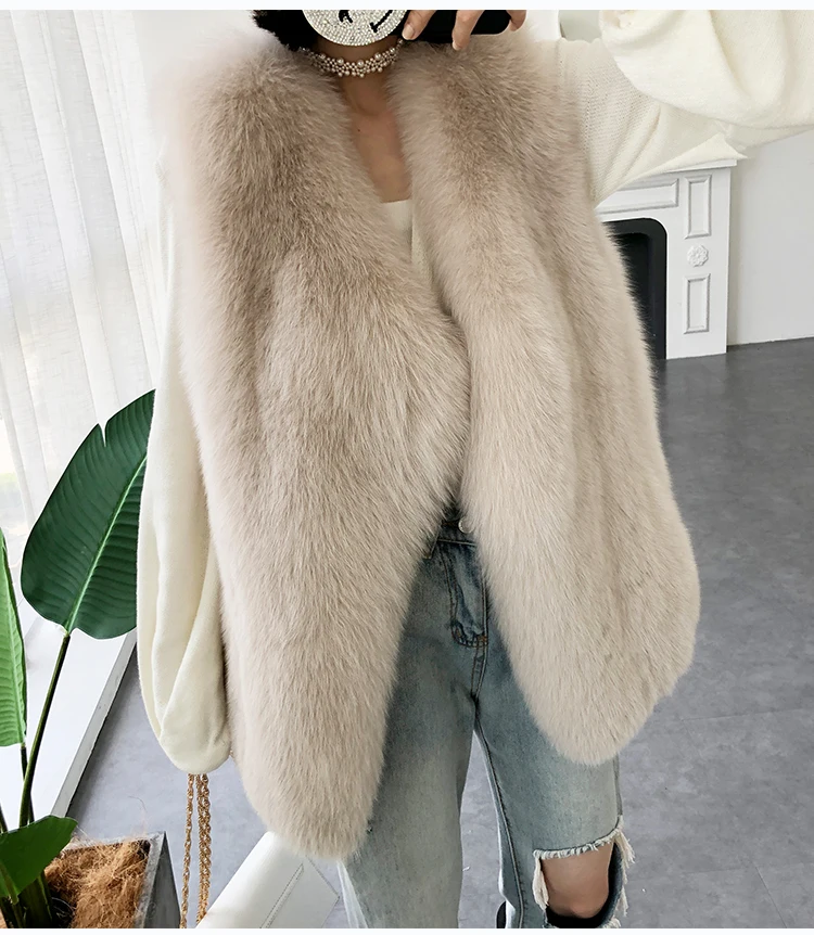 Шампанское Осенне-зимние теплые пушистые негабаритные уличные жилеты из натурального меха лисы - Цвет: Шампанское