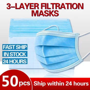 

100/50PCS 3-Ply Disposable PM2.5 Mask Anti-dust Safe Breathable Masks Earloops Anti Fog And Haze Face Mouth Masks Respirator