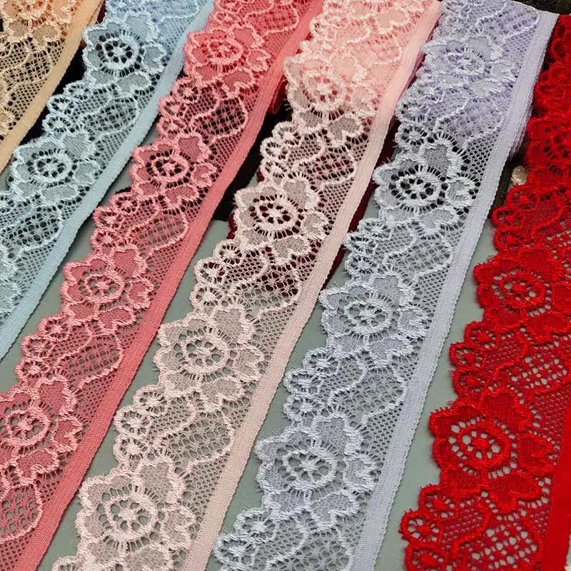 Lace Fabric Ribbon 2Yard 3.4CM Wide Elastic Stretch for DIY Craft Underwear Accessories