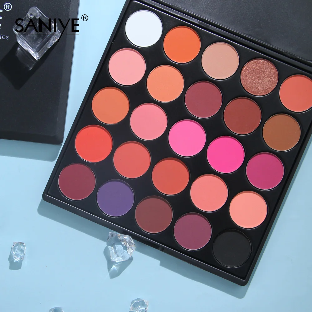 SANIYE 25 Colors Waterproof Matte Eye Shadow with Blusher Pro Cosmetic Palette Red Eyeshadow Sombras De Ojos Profesional 25C