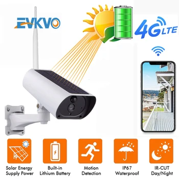 

EVKVO Solar Power 4G SIM Card 2MP Wireless IP Camera Recharge Battery 1080P IR Night View Outdoor Video Surveillance CCTV Camera