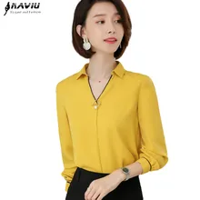 Профессиональная рубашка женская шифоновая темпераментная блузка с длинным рукавом рабочая одежда новая весенняя мода V образным вырезом размера плюс Формальные Топы