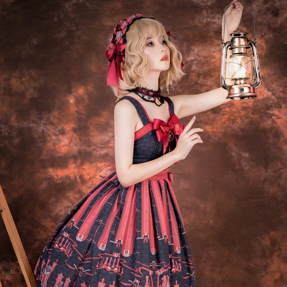 

Gothic Lolita Dress Japanese Style Kawaii Girls Carousel Printed Princess Maid Costume Cute Patchwork Color Victorian clothes