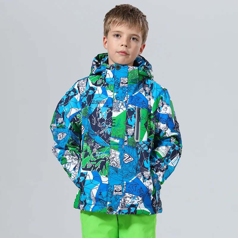 Лыжная куртка детская зимняя куртка для мальчиков и девочек куртка для сноуборда теплые зимние штаны Лыжная одежда водонепроницаемая лыжная куртка для детей - Цвет: boy 1