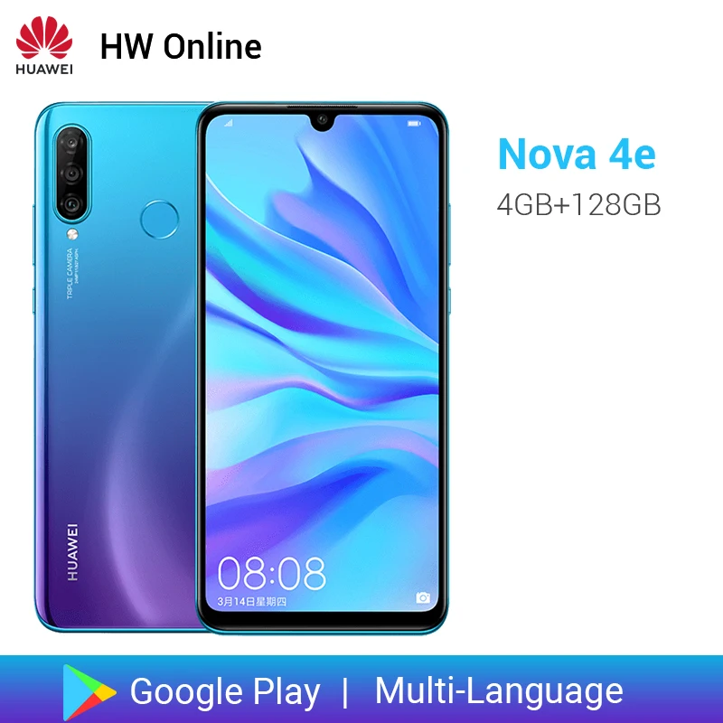 HUAWEI Nova 4E, 4 Гб, 128 ГБ, глобальная ПЗУ, смартфон, 6,15 дюймов, Kirin 710, Восьмиядерный мобильный телефон, Android 9, фронтальная камера 32 МП