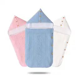 Осень трикотажные конверты для новорождённых Детские коляски постельного белье для пеленания обёрточная бумага сна мешок одеяла серый