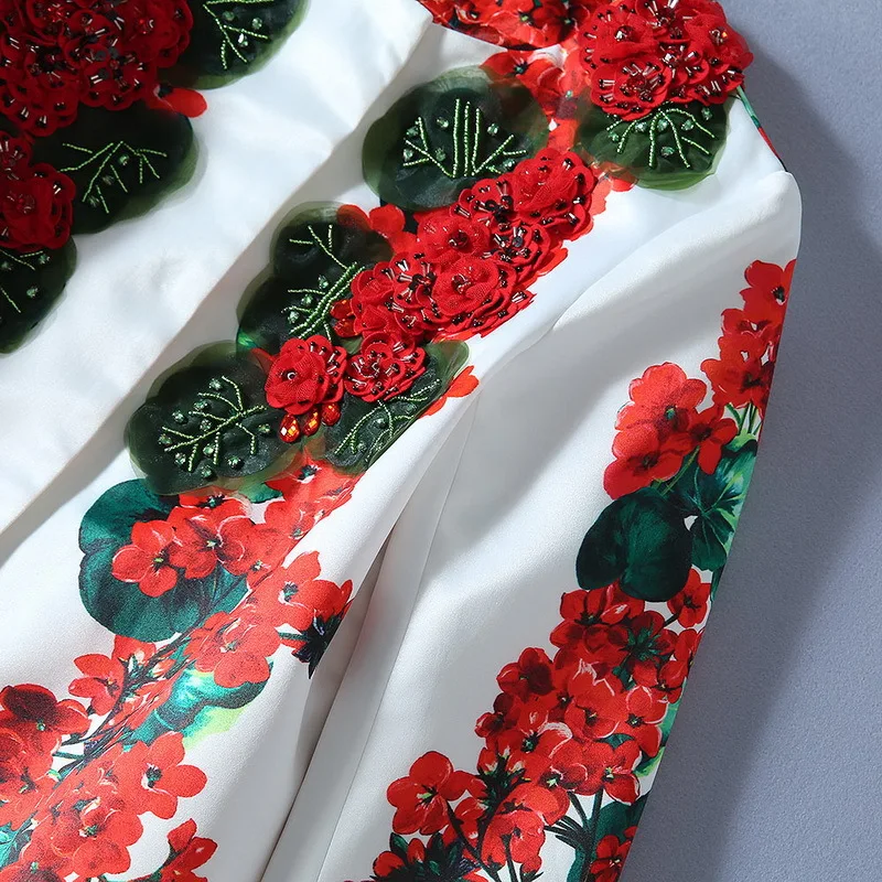 Europe&America women flower diamonds overcoat spring autumn runways floral print O-neck Trench coat B113