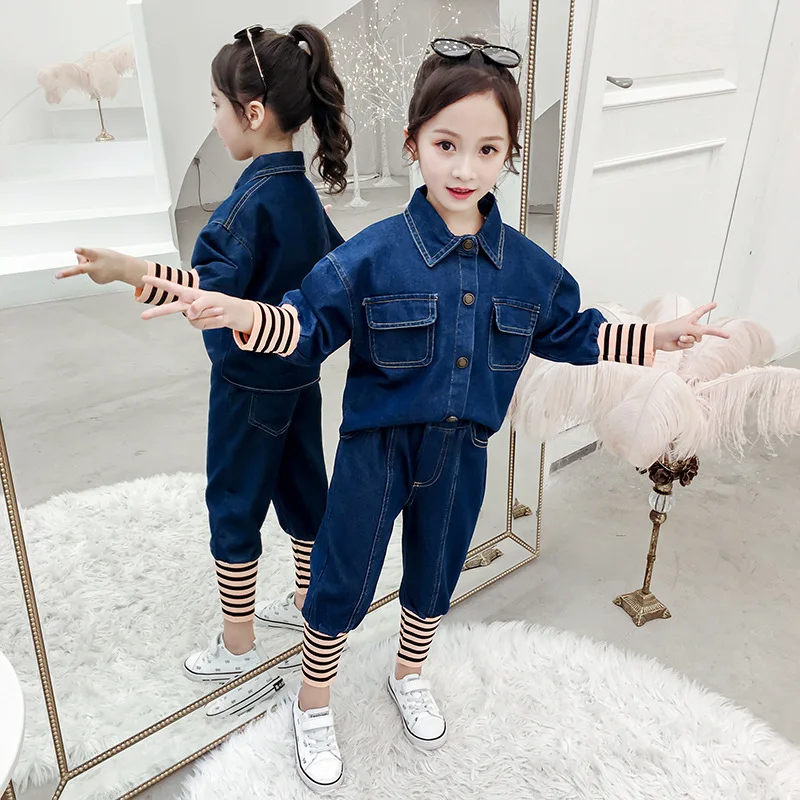 

Girls Spring Set 2020 New Style Korean-style Western Style Middle And Large Children Casual Cowboy Two-Piece Set Fashion