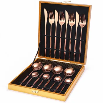 

Golden Tableware Stainless Steel Cutlery Box Fork Spoon Knife Set Rose Gold Cutlery Set Silverware Dinnerware Set Eco Friendly