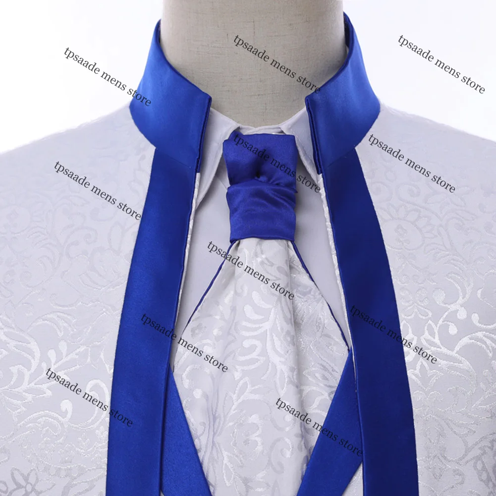 White Royal Blue Rim Stage Clothing For Men Suit Blazer Set Mens Wedding Suits Costume Groom Tuxedo Formal 3 Piece Male Outfits