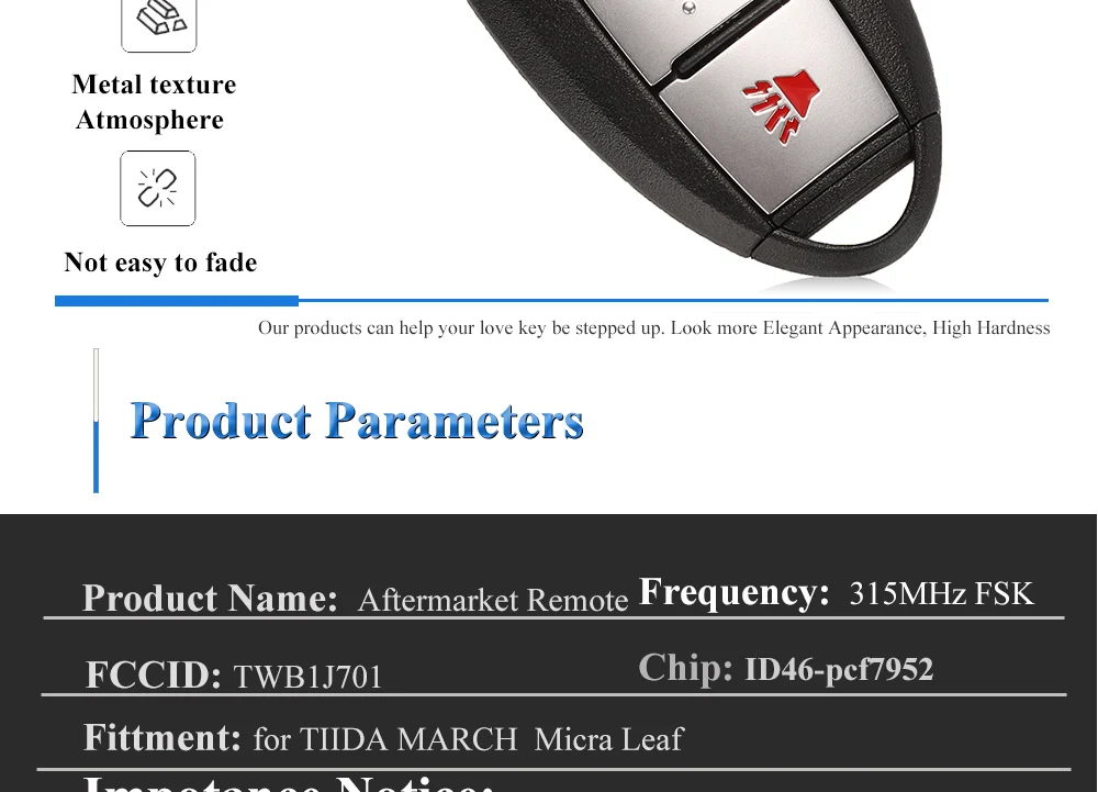 Keyforkess 5 pezzi TWB1J701 Smart Remote Car Key 315MHz ID46 7952 per NISSAN March Tiida Micra Leaf 3 pulsanti Keyless Fob - H64e3c97befc345e7a3ea3086edd252094