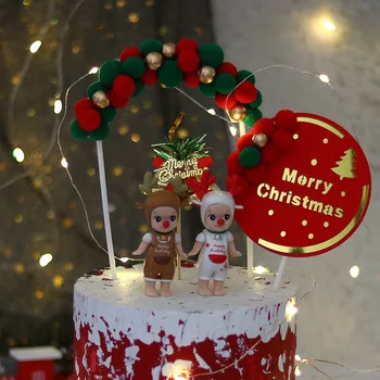 

Christmas Ornamnets Pompom Arch Cake Toppers Metal Balloon Merry Christmas Party Cupcake Topppers Christmas Decoration for Home