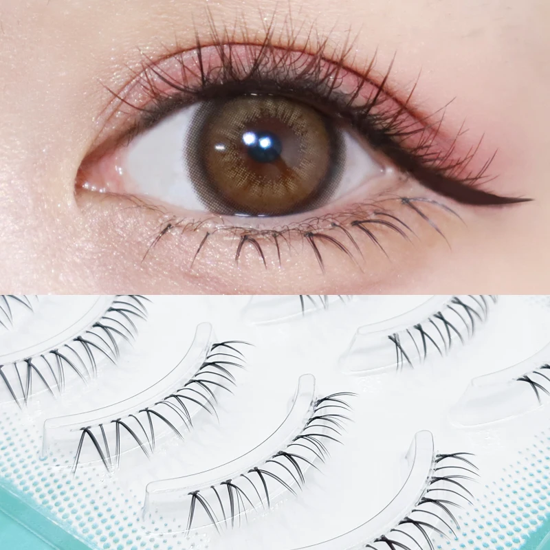 

5 Pairs V Shape Natural Lower Lashes Set Short Bottom False Eyelash Extension Under Eyelashes Handmade Clear Band